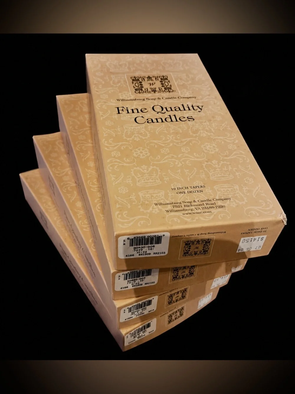 4 Sets of 12 Taper Candles in Sage, Ruby, Bone White and Cream